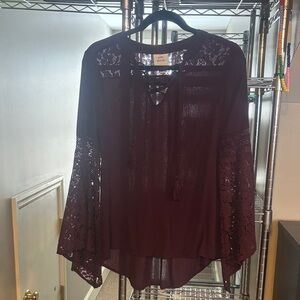 Burgundy Knox Rose bell sleeve shirt